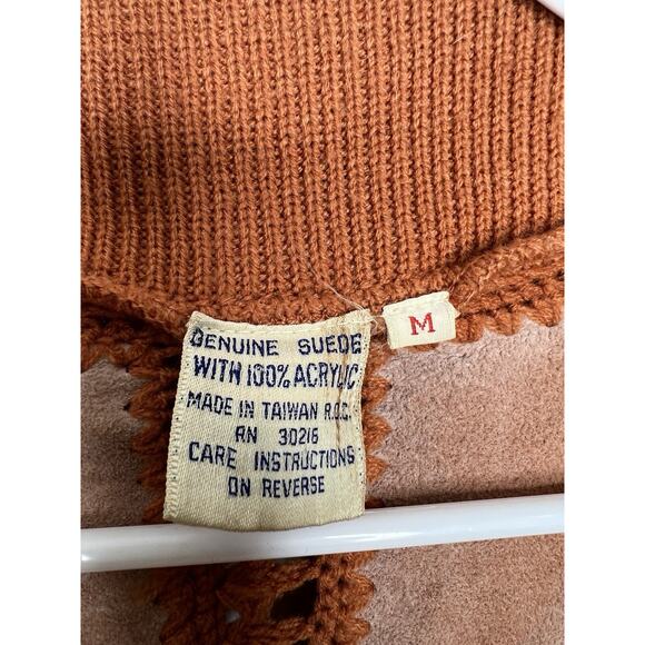Vintage 70’s Orange Brown Leather and Knit Jacket Button Down Size Medium - Picture 3 of 8